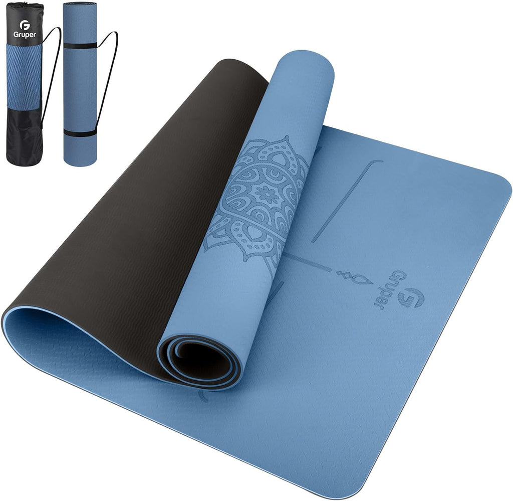 Yoga Mat with Alignment Lines for At-Home Fitness & Stretching