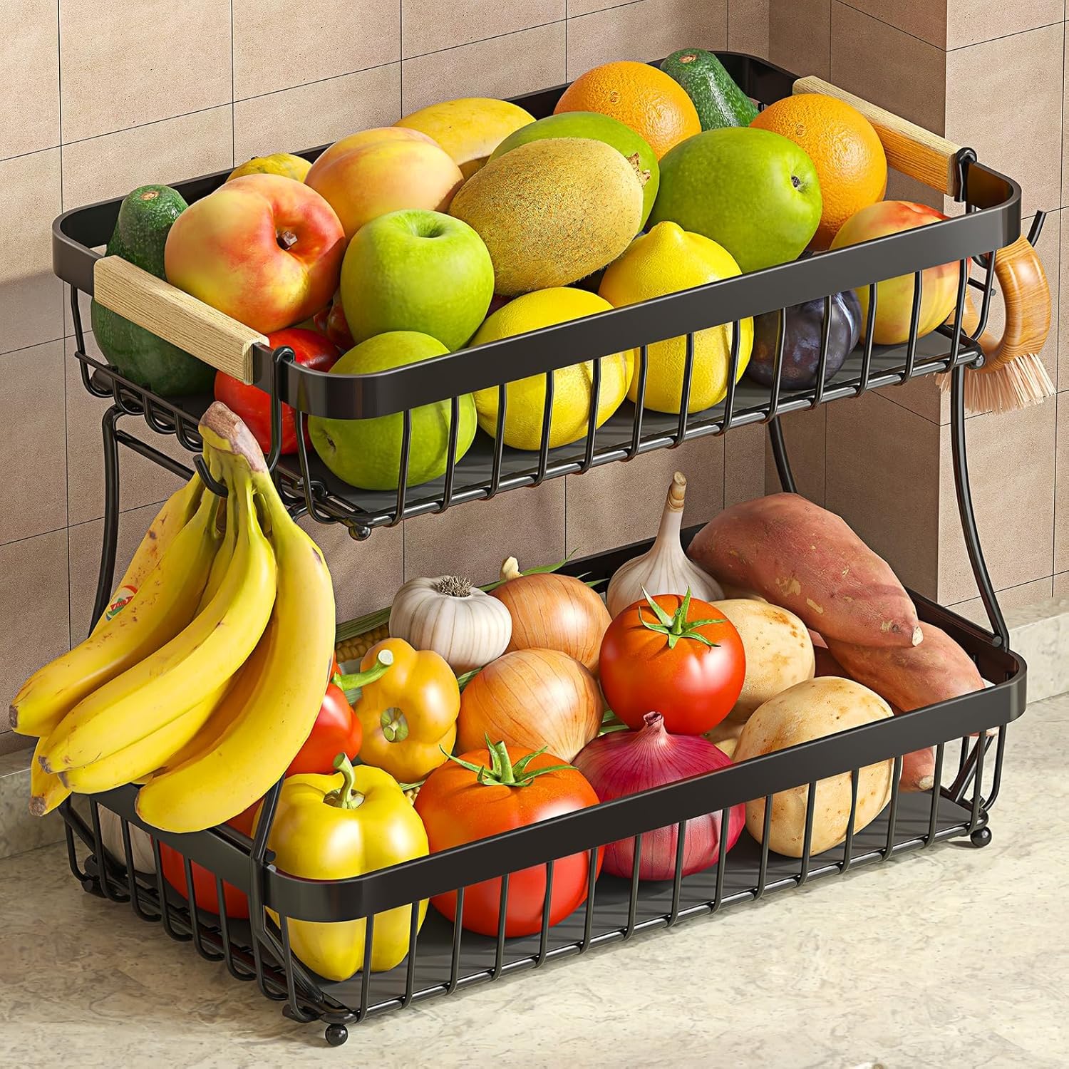 Countertop Produce Storage Basket for Fruits & Vegetables