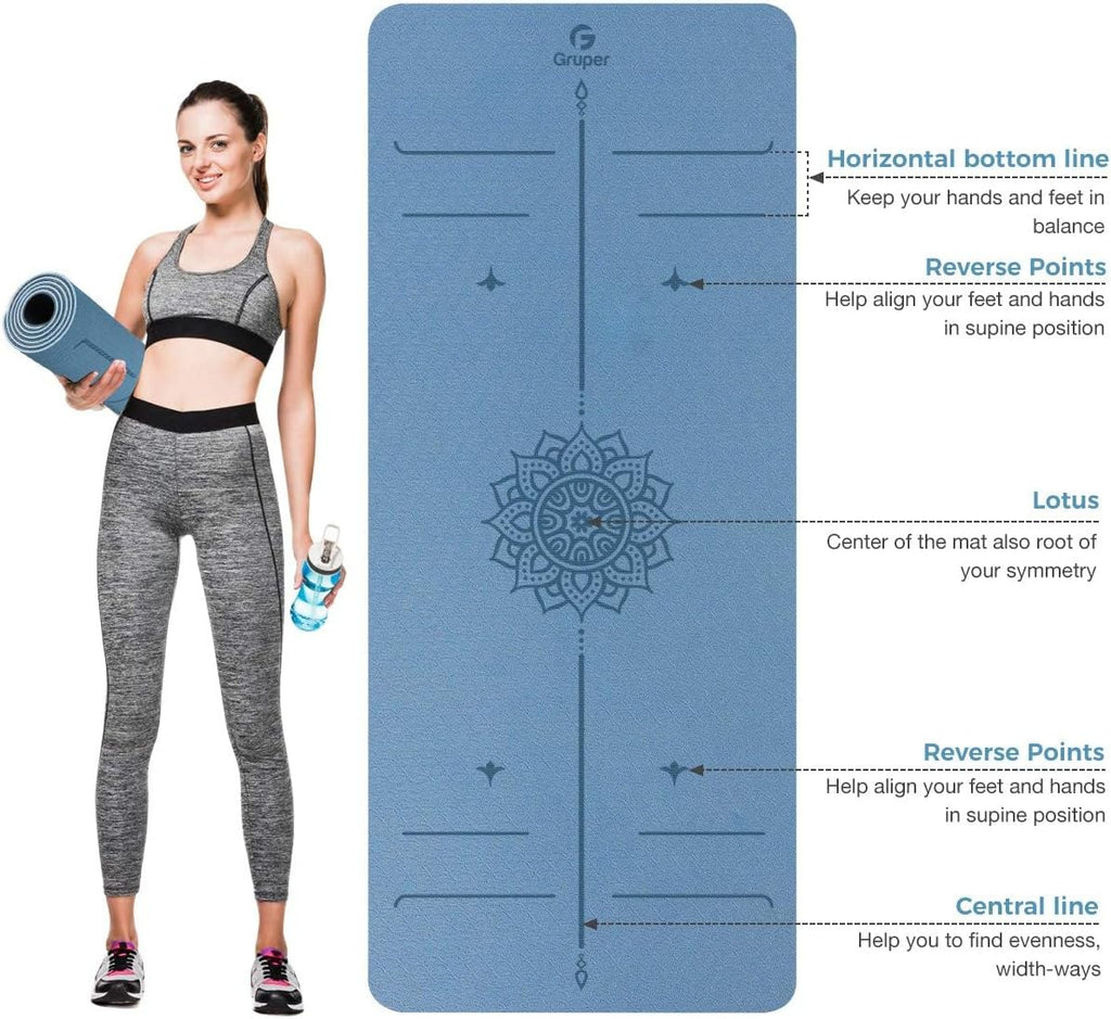 Yoga Mat with Alignment Lines for At-Home Fitness & Stretching