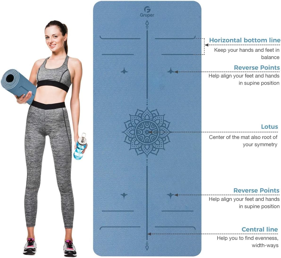 Yoga Mat with Alignment Lines for At-Home Fitness & Stretching