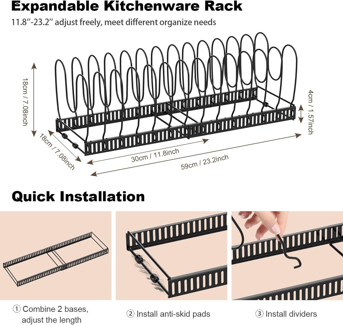 Expandable Pot and Lid Organizer for Cabinets & Countertops