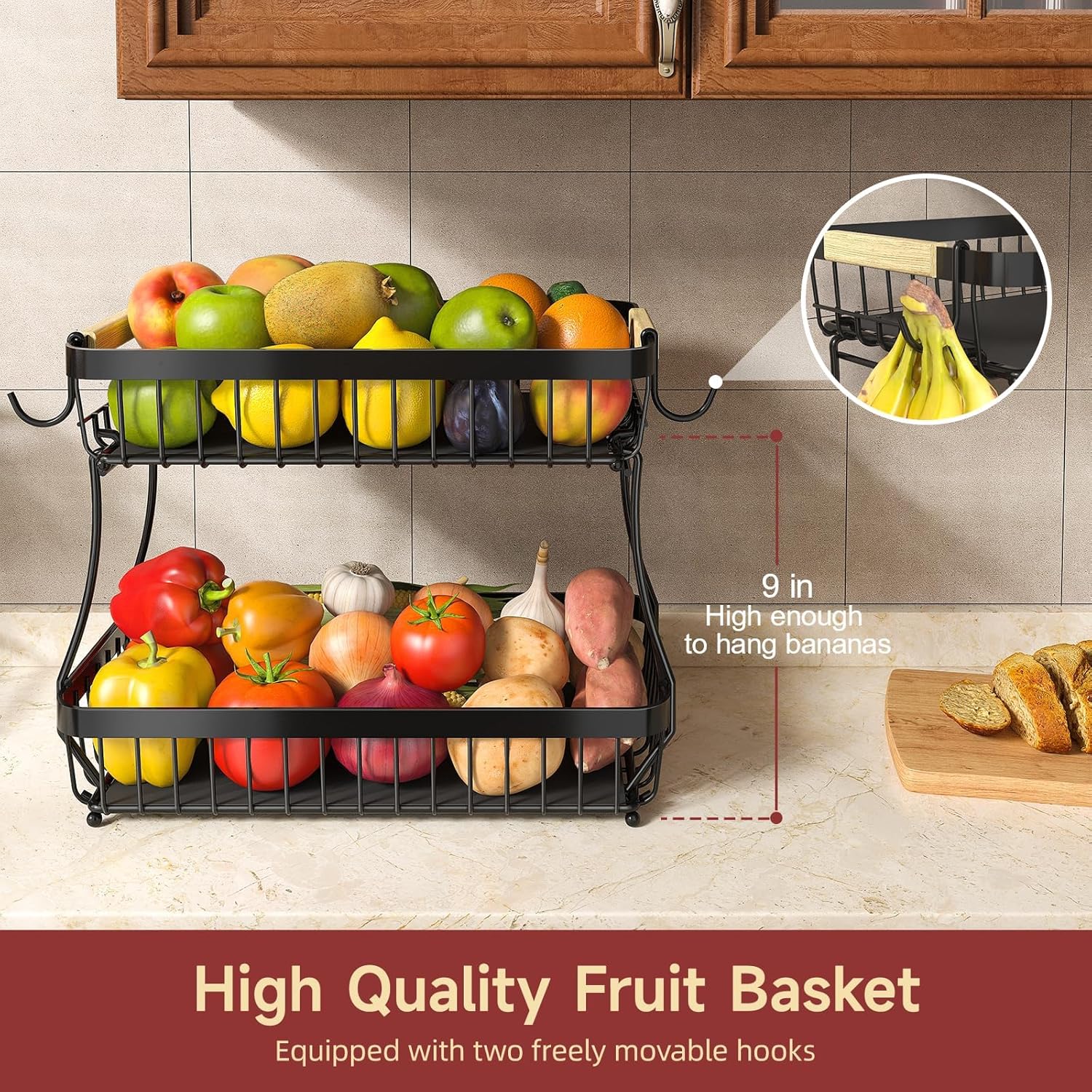 Countertop Produce Storage Basket for Fruits & Vegetables