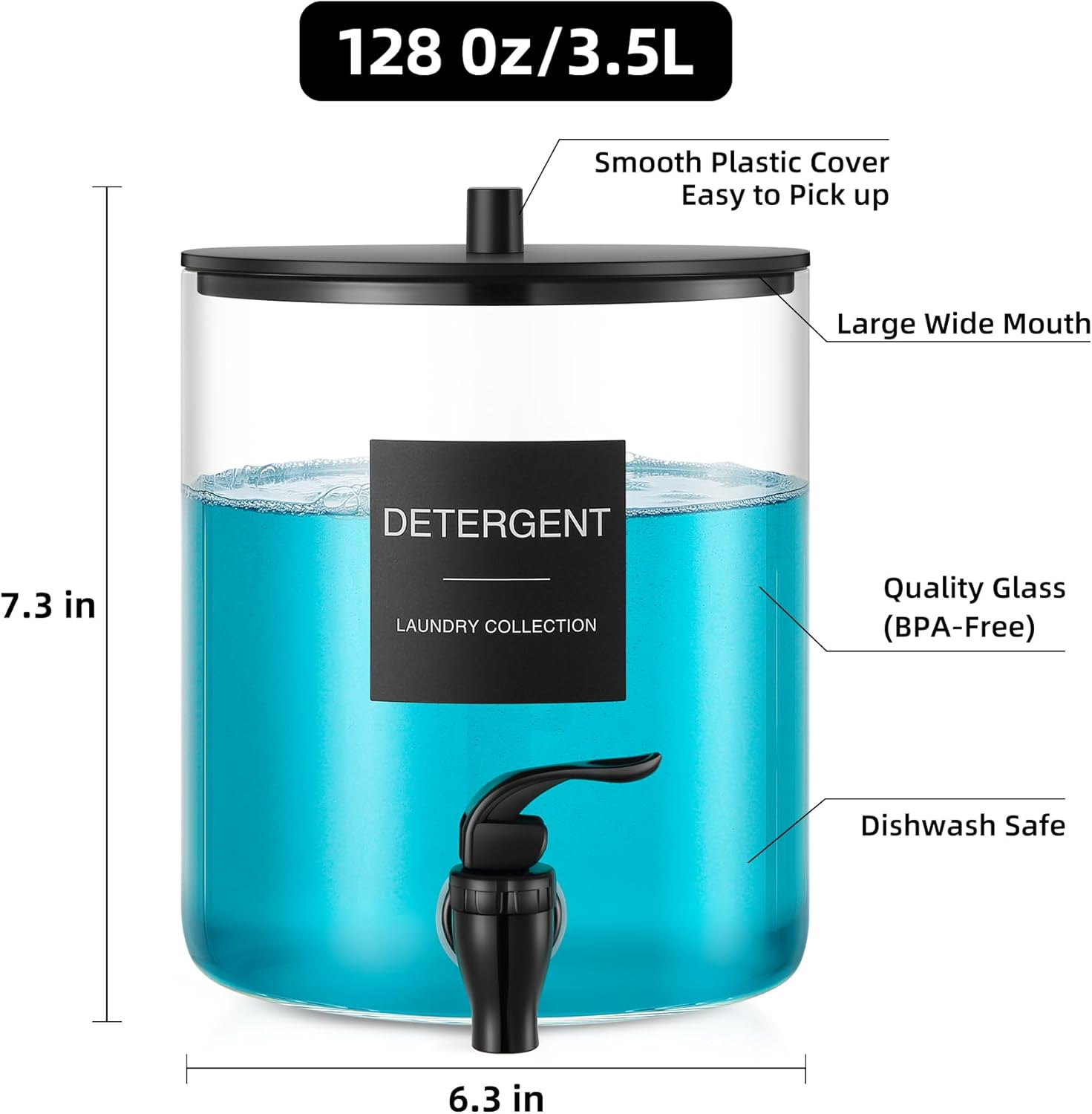 Glass Laundry Detergent Dispenser for Laundry Room Organization