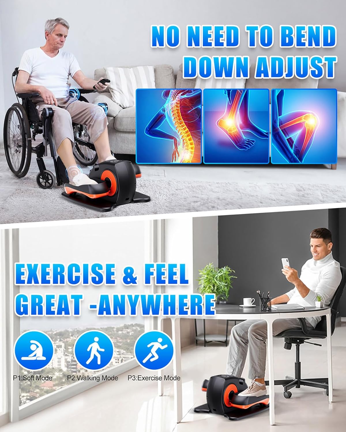 Under Desk Elliptical Pedal Exerciser for Seated Movement