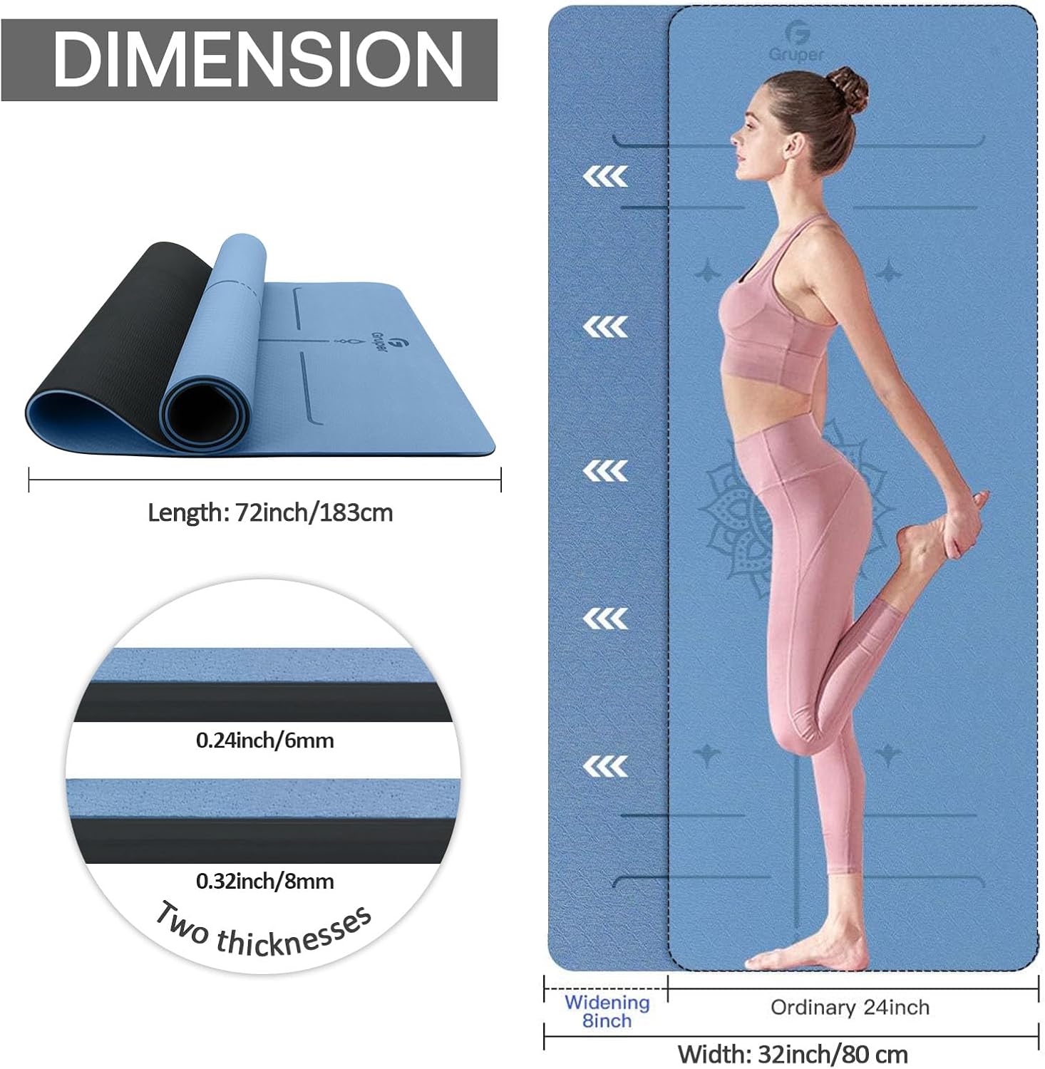 Yoga Mat with Alignment Lines for At-Home Fitness & Stretching
