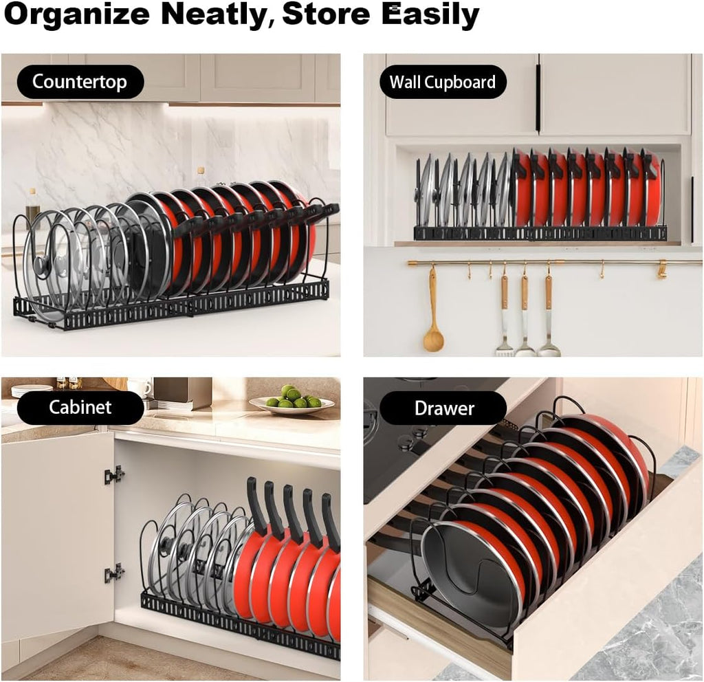 Expandable Pot and Lid Organizer for Cabinets & Countertops